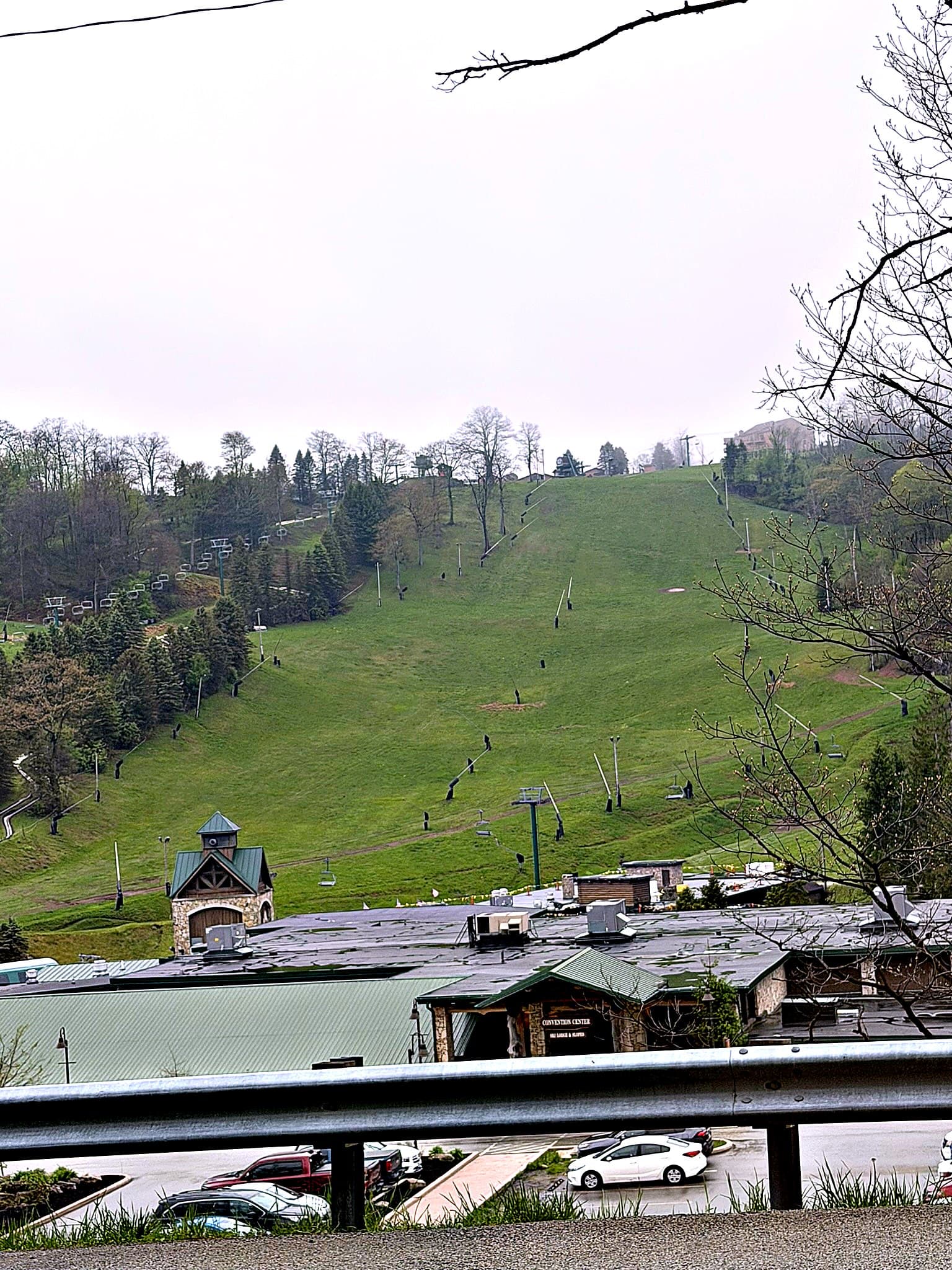 Seven Springs ski hill in spring (off-season green)